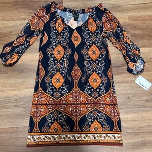 Enfocus Studio Floral Dress with Orange and Navy Accents